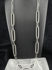 Graziano Signed Chunky Silver Tone Chain Necklace Mixed Link Statement 36″ – 39″