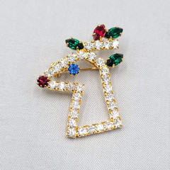 Vintage Prong Rhinestone Reindeer Brooch Gold tone Christmas 1.5″