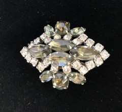 Vintage Silver Tone Prong Set Marquise and Round Clear Rhinestone Brooch Pin