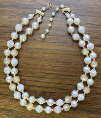 Japan Double Strand Sateen & Lucite Bead Necklace Adjustable Vintage Boho Chic