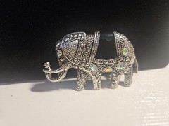 Elephant Marcasite and Rhinestone Brooch Silver Tone Shine Bling