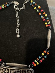 Vtg Chicos necklace Asian theme Inspired Multi Color Glass Beads Metal Pendant