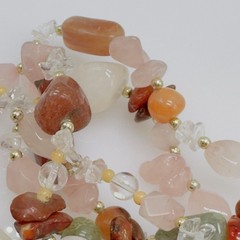 Vintage Beggars Bead Necklace Semi Precious Gemstones 31″ Pink Green Clear