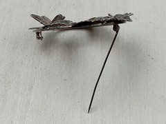 Sterling Silver Brooch, Pin w. 3 Dimensional Butterfly & Leaves: 2.25″ Diameter