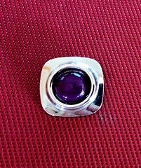 Vintage Scarf Clip Silver Tone Purple Domed Cabochon Ring Style Rounded Square