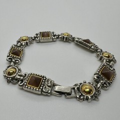Vintage Premier Designs Two Tone Silver Gold Brown Moonstone Link Bracelet