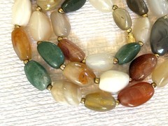 Vtg Beggar Beads Necklace Polished Stones Gold-toned Spacers Barrel Clasp 29 In