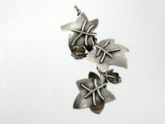 Designer OV Sterling Silver Ivy Vine Leaves Brooch Pin 925 16.5g 3.25 Inches