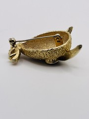 Vintage Unk Mark Gold Tone Red Glass Cabochon Eyed Textured Owl on Branch Brooch