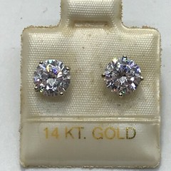 Vintage 2 Carat TW Cubic Zirconina 14Kt White Gold Stud Pierced Earrings