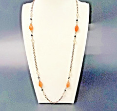 Vintage Estate 26-28″ Bronze Toned Orange & Clear Beaded Chain Station Necklace