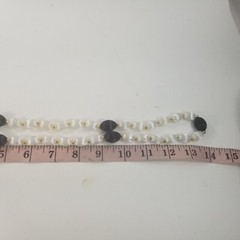 Vintage Silk Satin Thread Beaded Necklace Jewelry Gold Tone Spacers Black White