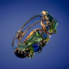 Vintage Gold Tone Bracelet w/ Blue & Green Stones • Bold Statement Jewelry