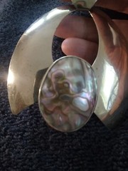 Florelle Pendant Necklace Silver Plated Metal Abalone Signed Vtg Bold Statement