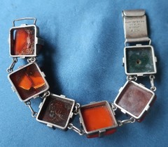 Andersen Henningsen Danish Sterling Silver Baltic Amber Moss Agate Bracelet AVH