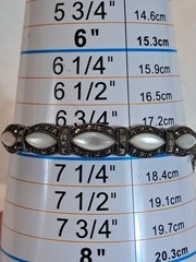 Vtg 925 Sterling Silver Marcasite Mother of Pearl MOP Oval Link Bracelet 7”