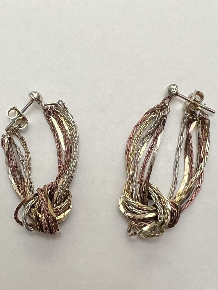 Vintage Yellow White Pink Rose Gold Dangle Knotted Stud Back Earrings