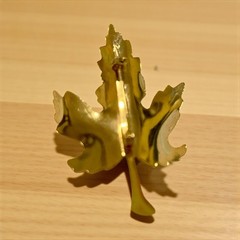 Maple Leaf-Shaped Gold Tone and Brown Metal Brooch Pin Vintage Pin