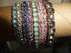 MIX LOT 7 RHINESTONE STRETCH BRACELETS BLUES PINKS CLEAR GRAY #5/23A