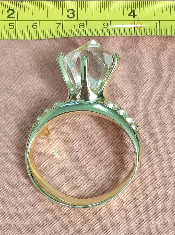 Vintage AJC Big Faux Diamond Ring Brooch Lapel Pin Bridal Engagement Party Gift