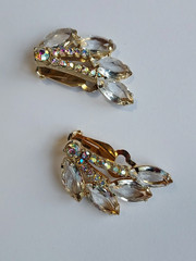 Juliana Crystal Earrings Rhinestone Aurora Borealis Climber Clip On MCM Vintage