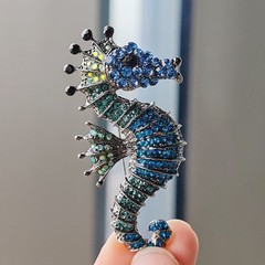 Vintage Blue Rhinestone Seahorse Brooch Pin Sea Animal Brooch Pin Accessories