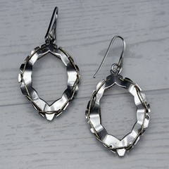 Sterling Silver Dangle Hoop Earrings 925 Two Toned Wire Wrapped Hand Made 2”