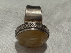 Retired Sajen Amber Agate turtle Carved 8.5 Size Silver 925 Ring