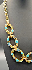 RJ Graziano Vintage Turquoise Blue Topaz Crystal Gold Tone Necklace Hoop Earring