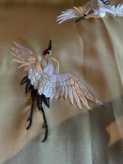 Scarf/Shawl 100% silk, with 2 needlework cranes, approx. 59” x approx. 13 1/2” w