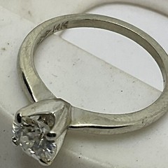 Vintage 14K White Gold European SOLITAIRE Diamond Engagement Ring EYE CLEAN