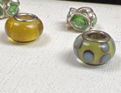 5 Sterling 925 Silver Green Blue White Yellow Glass Murano? Slide Charms