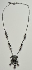 Vintage LIZ PALACIOS Necklace Dainty Crystal Pearl Black & Grey Delicate Signed