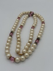 Vintage Monet faux pearl purple beaded necklace – 36” In Length