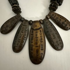 Vintage African Necklace Handcarved Horn Beads, Antique