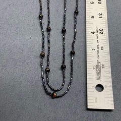 Seed Bead Necklace 56 In Gold Dark Blue Purple Green Iridescent Snap Closure