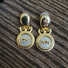 Jaguar Silver & Gold Tone Hinged Clip On Door Knocker Fashion Costume Earrings