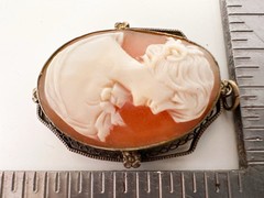 Vintage Costume Jewelry Last Cameo Orange Hand Carved Shell Gold Tone Pendant