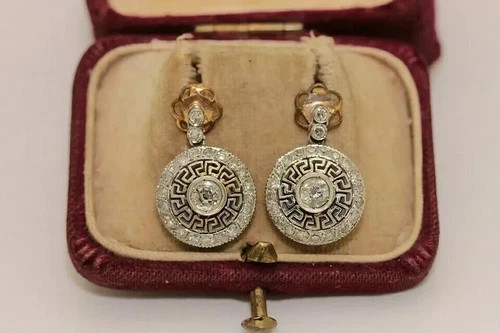 Stunning Art Deco Round Cut Lab Created Diamond 925 Silver Engagement Earrings