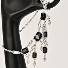 Original Vintage Designer Silver Onyx Zirconia Rhinestone Gemstone Necklace