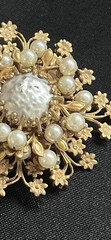 Signed Miriam Haskell Baroque Pearl Starburst Brooch Vintage Gold Tone