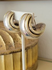 VINTAGE DESIGNER E&L STERLING SILVER & GOLD VERMEIL ELECTROFORM CLIP-ON EARRINGS