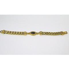 Vintage Gold Tone Rope Link Bracelet Black Cabochon Estate Statement Jewelry