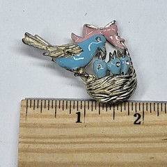 Bird Nest Pin Vintage Pink Blue Birds Signed Vero