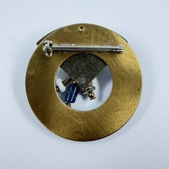 Round Vintage BROOCH Modern Stylish Blue Metal & Stone Carnelian Bronze Brass