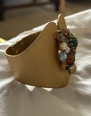 Vintage Huge Juliana? Clamper Cuff Prong Set Stones Bracelet 3” Wide Estate