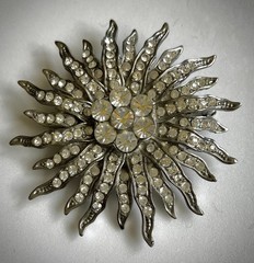 Vintage Clear Rhinestone Starburst Brooch, 2.25 in., 24 arms, unmarked