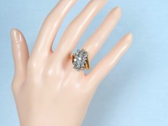 Vintage 10k Gold White Diamond Cluster Statment Cocktail Ring Split Shank Design