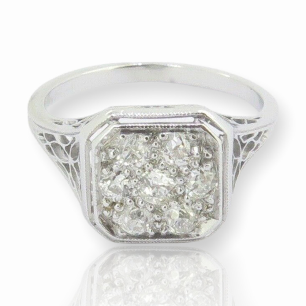 .Antique Handmade 0.35ct Old European Cut Diamond Set Platinum Ring Val $4460