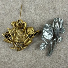 Vintage Brooch Pin Lot OMC Signed Gold Watering Can & Silver Rose 80s 90s